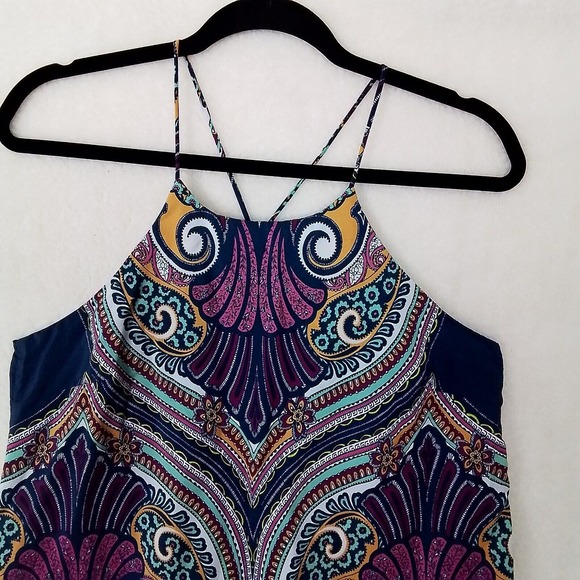 ReneeC. Peakcock Halter Racer Back Tank Size Small in Navy, Pink, Yellow - Picture 3 of 9